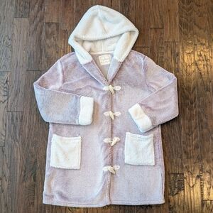 Cuddl Duds Lavender and White Hooded Plush Robe